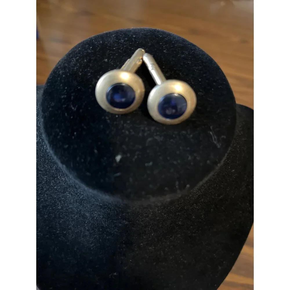 Swank silver tone with blue stone cuff links vintage